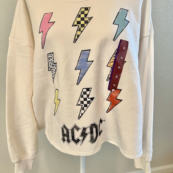 AC/DC Grayson Threads Women's XL White Cropped Lightning Bolt Sweatshirt Band T - Picture 2 of 10